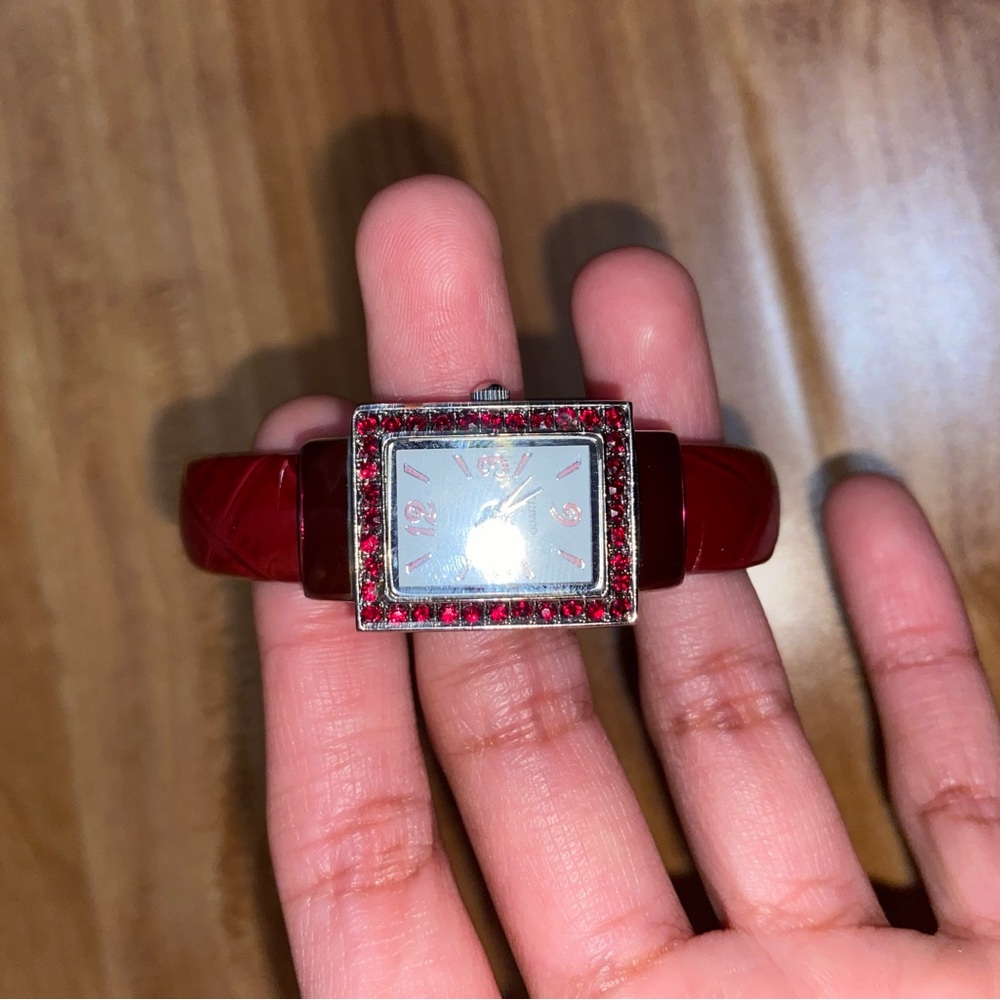 Red Cuff Watch with Silver Accents
